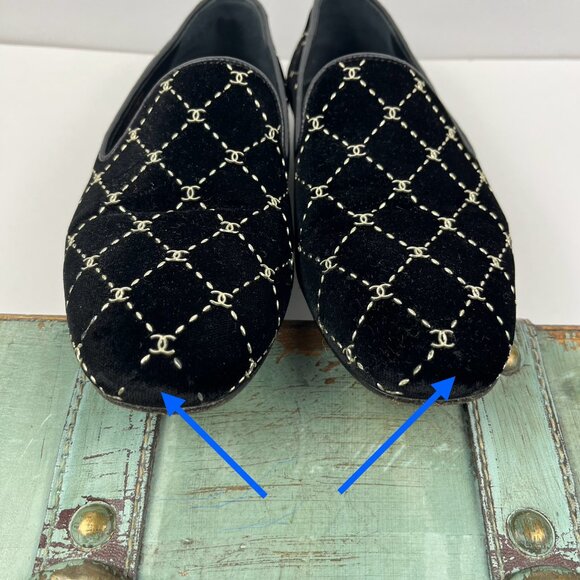 Chanel CC Logo Velvet Moccasin Loafers Black - Picture 8 of 12